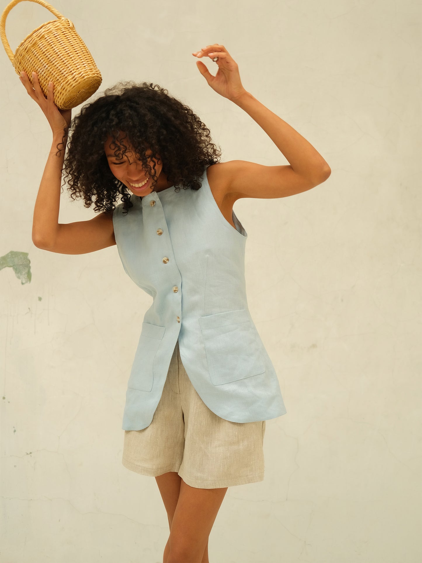 Linen Waistcoat, Light Blue