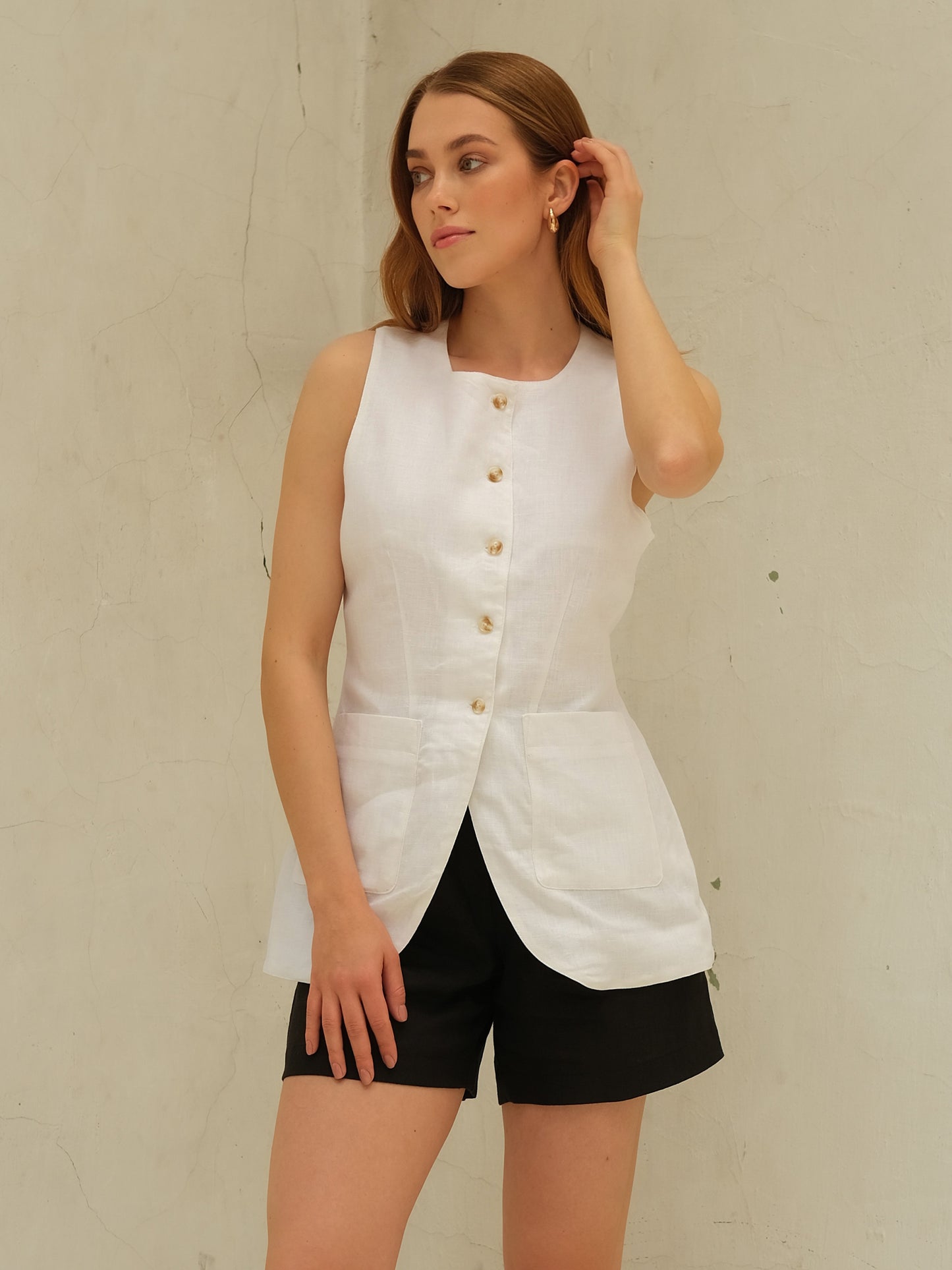 Linen Bermuda Shorts, Black