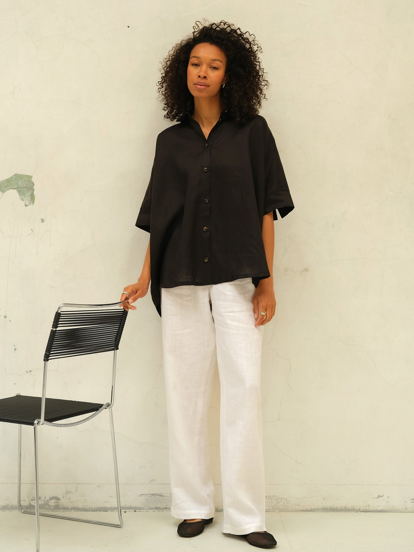 Linen Oversized Shirt, Black