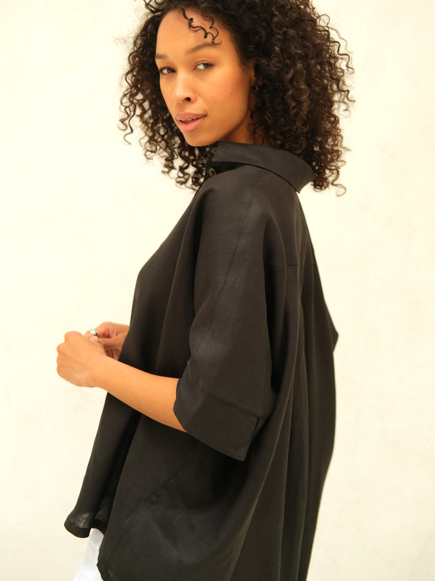 Linen Oversized Shirt, Black