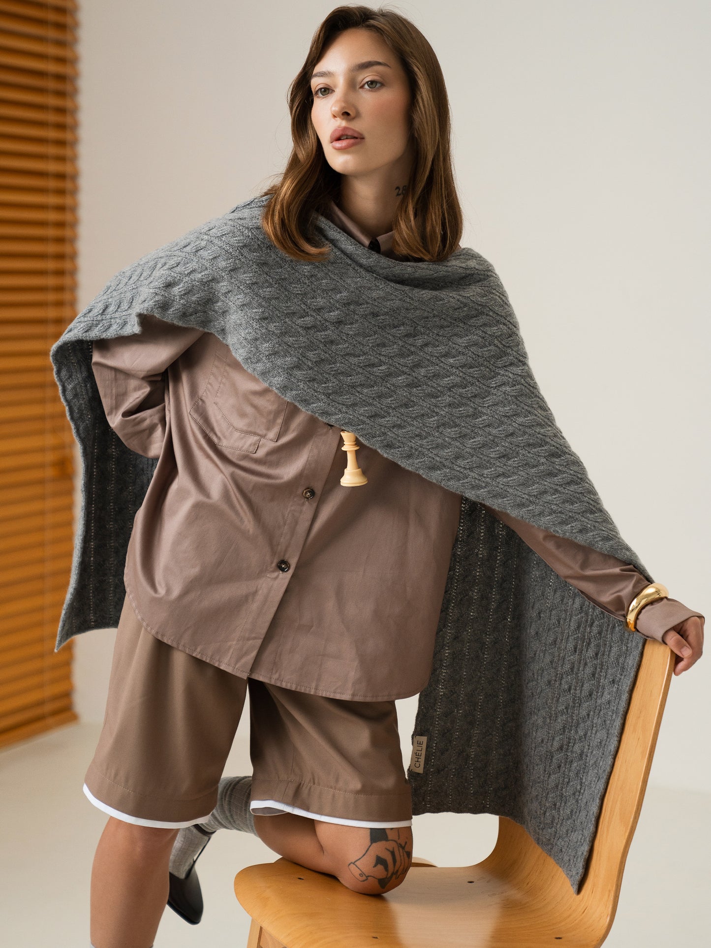 Lambswool Scarf Shawl, Grey