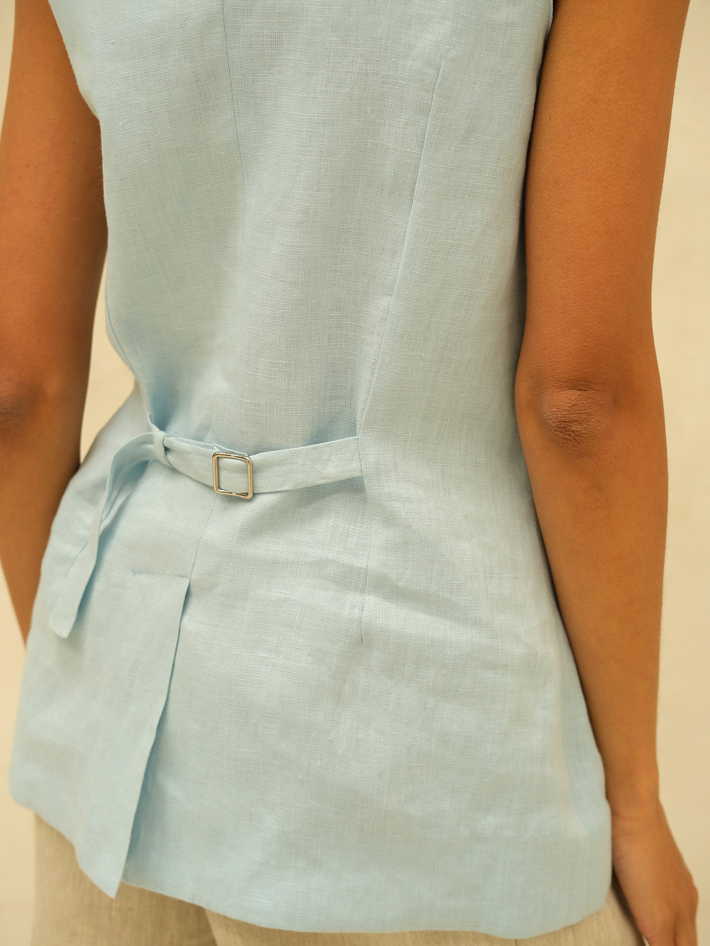 Linen Waistcoat, Light Blue