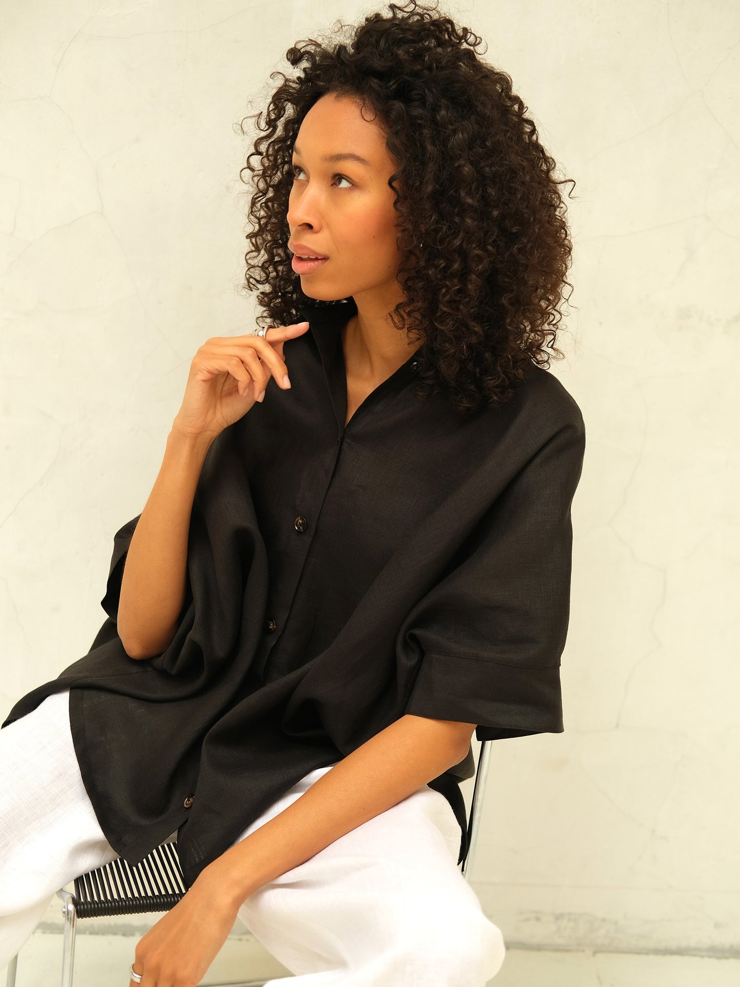 Linen Oversized Shirt, Black