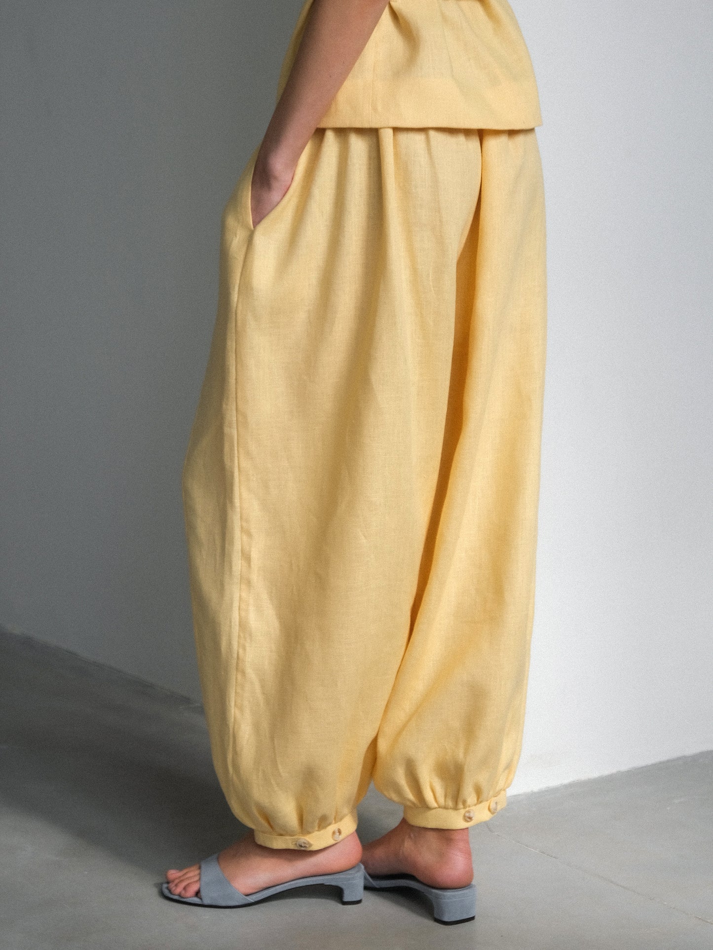 Linen Balloon Pants, Yellow
