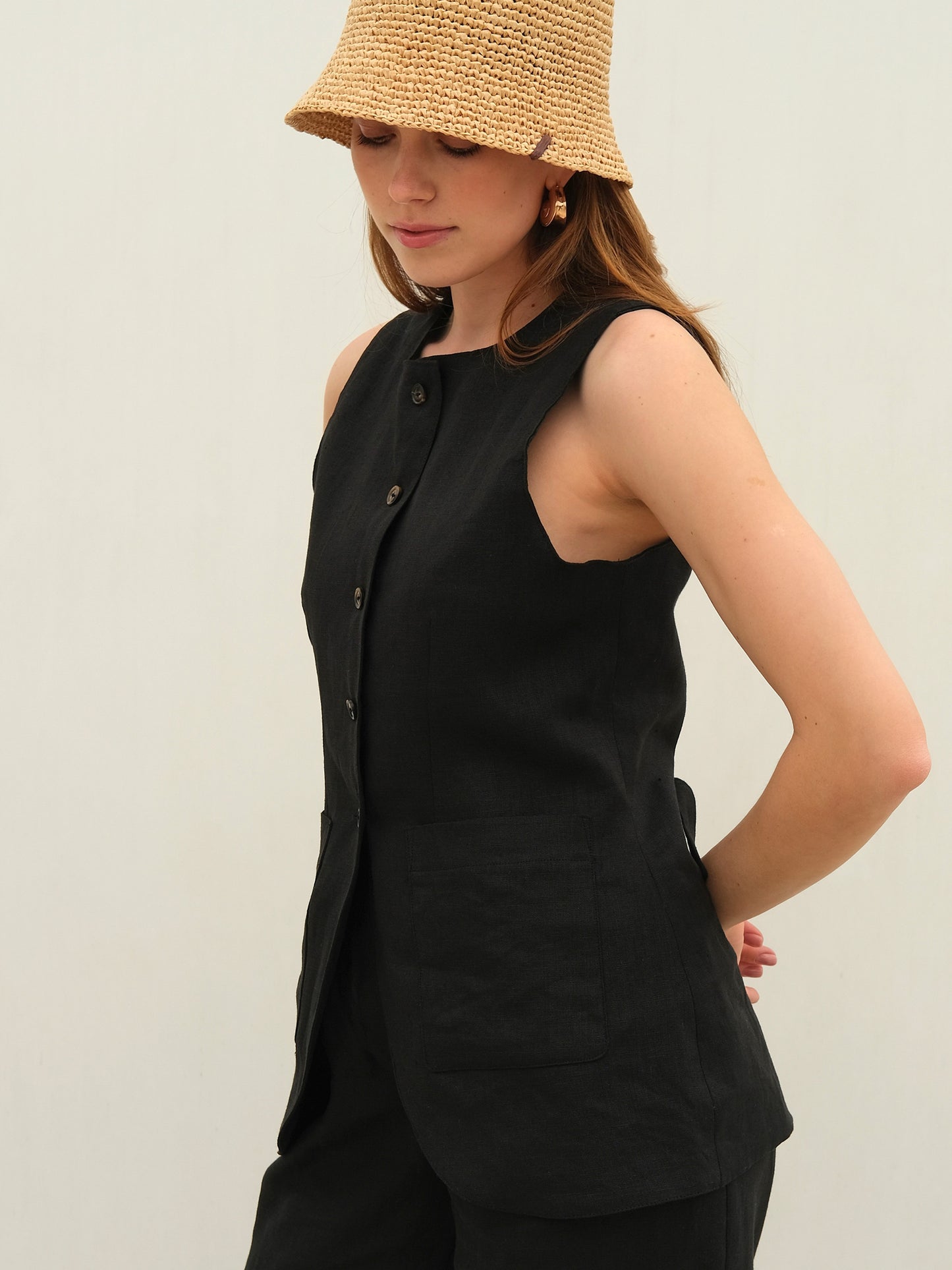 Linen Waistcoat, Black