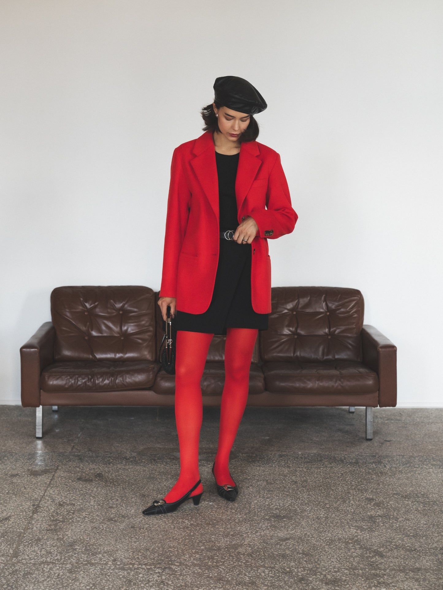 Single-breasted wool jacket, Red Flare