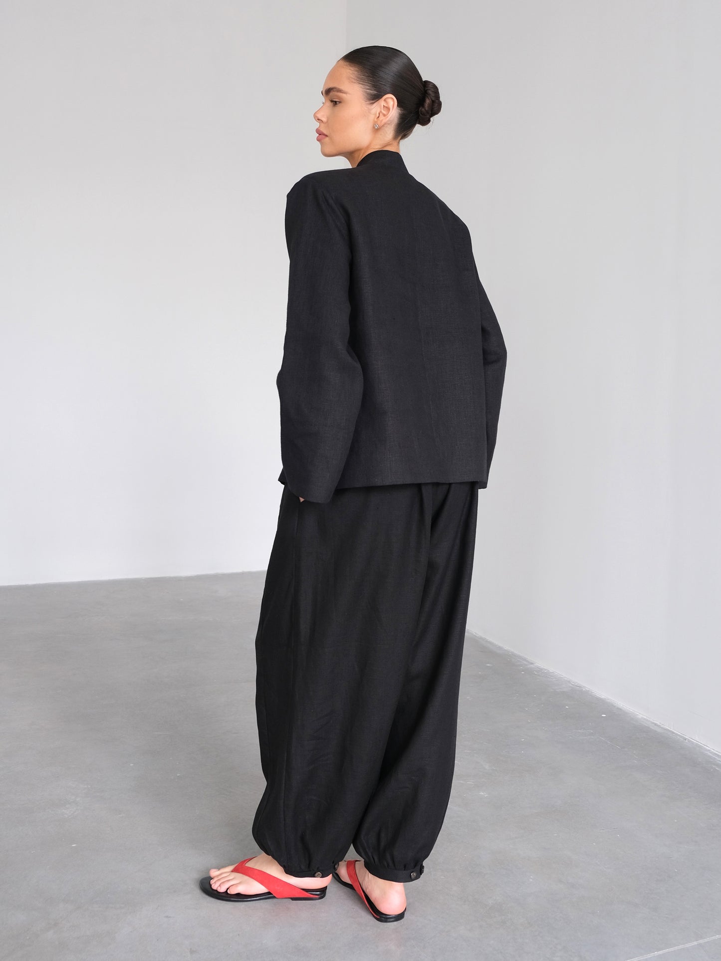 Linen Balloon Pants, Black