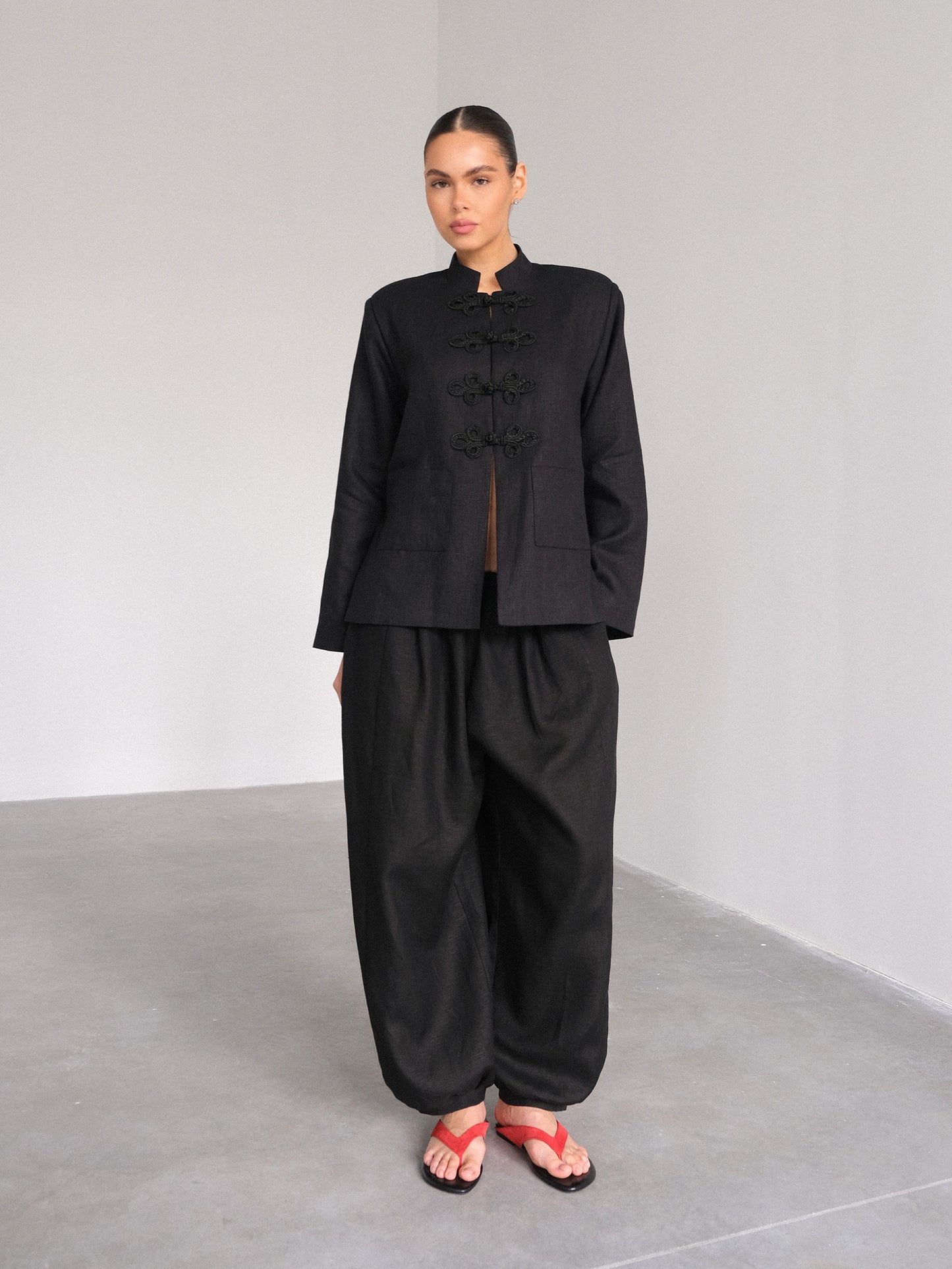 Linen Balloon Pants, Black