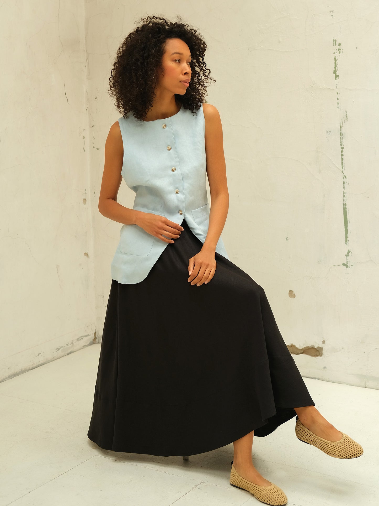 Linen Waistcoat, Light Blue