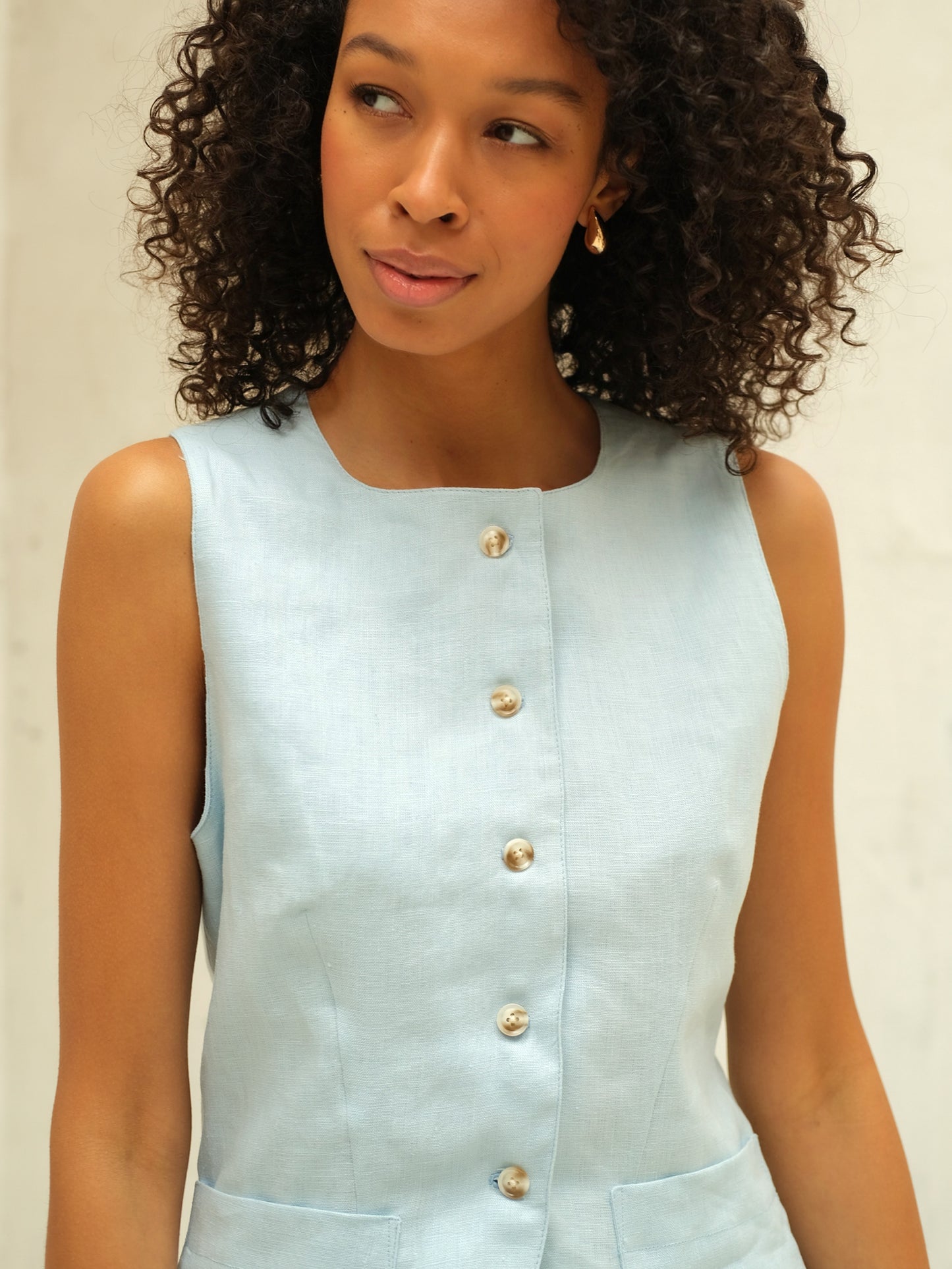 Linen Waistcoat, Light Blue