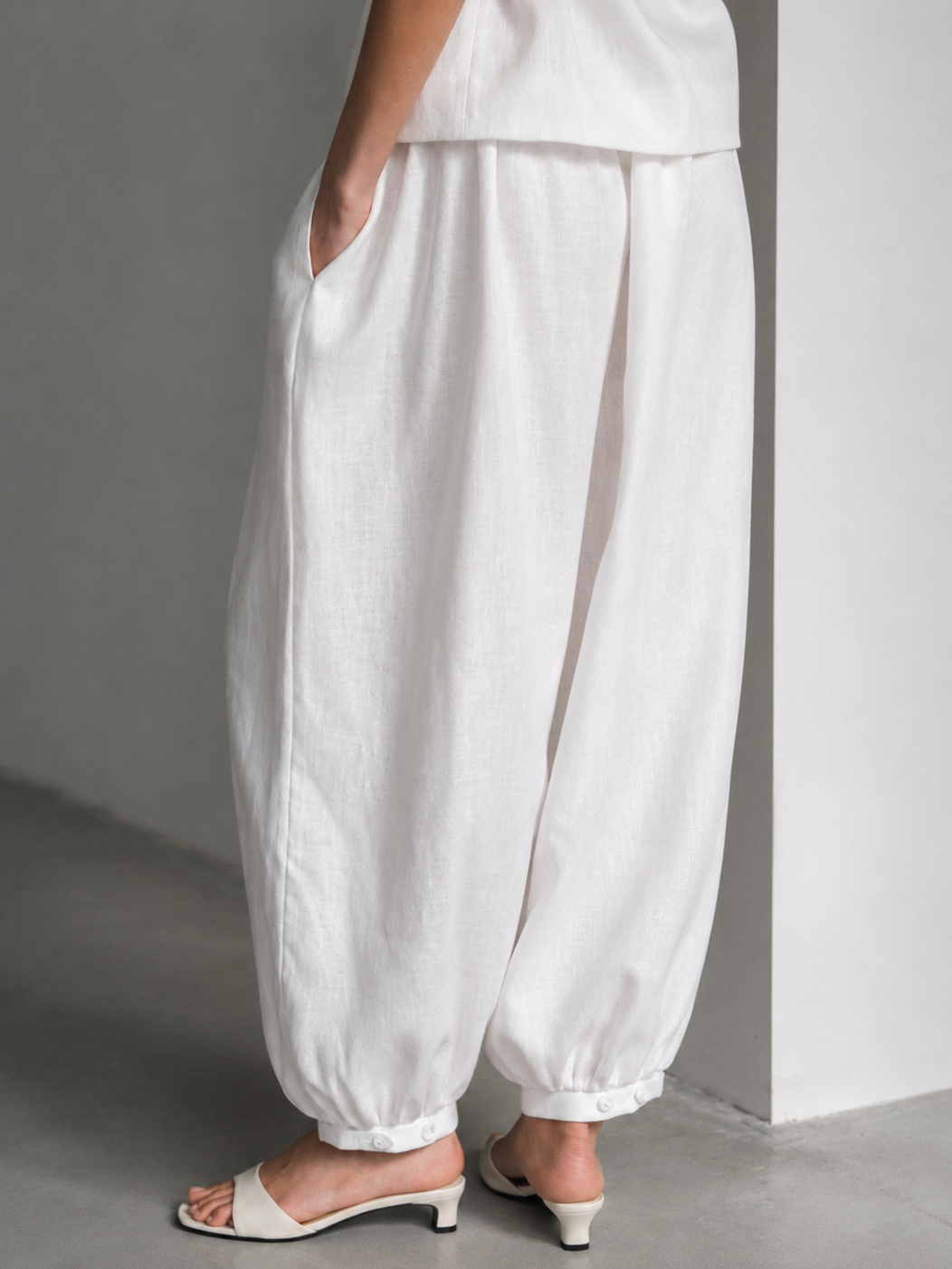 Linen Balloon Pants, White