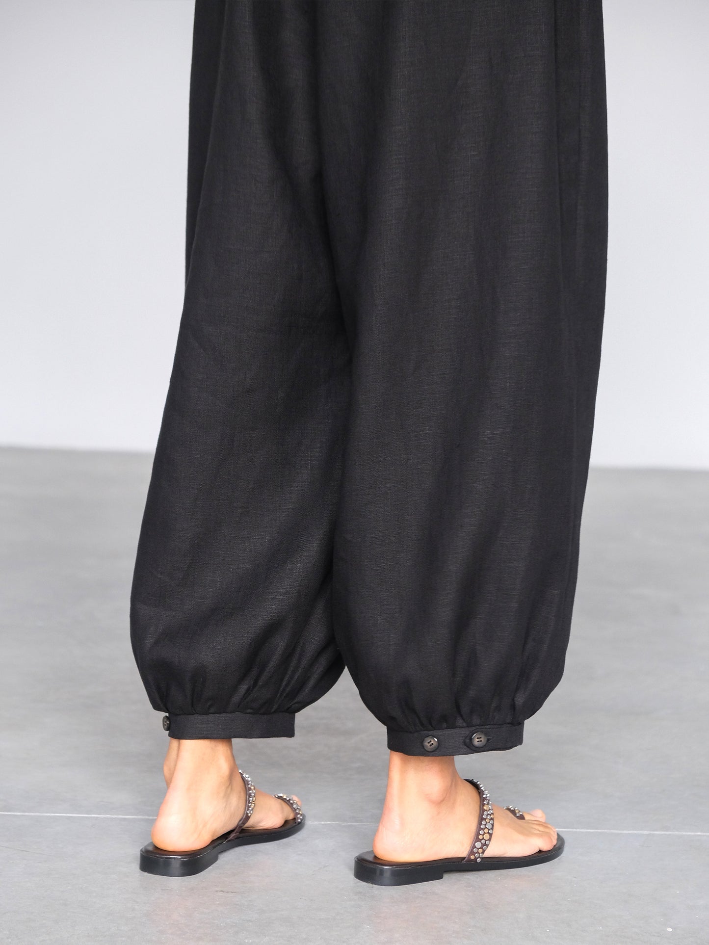Linen Balloon Pants, Black