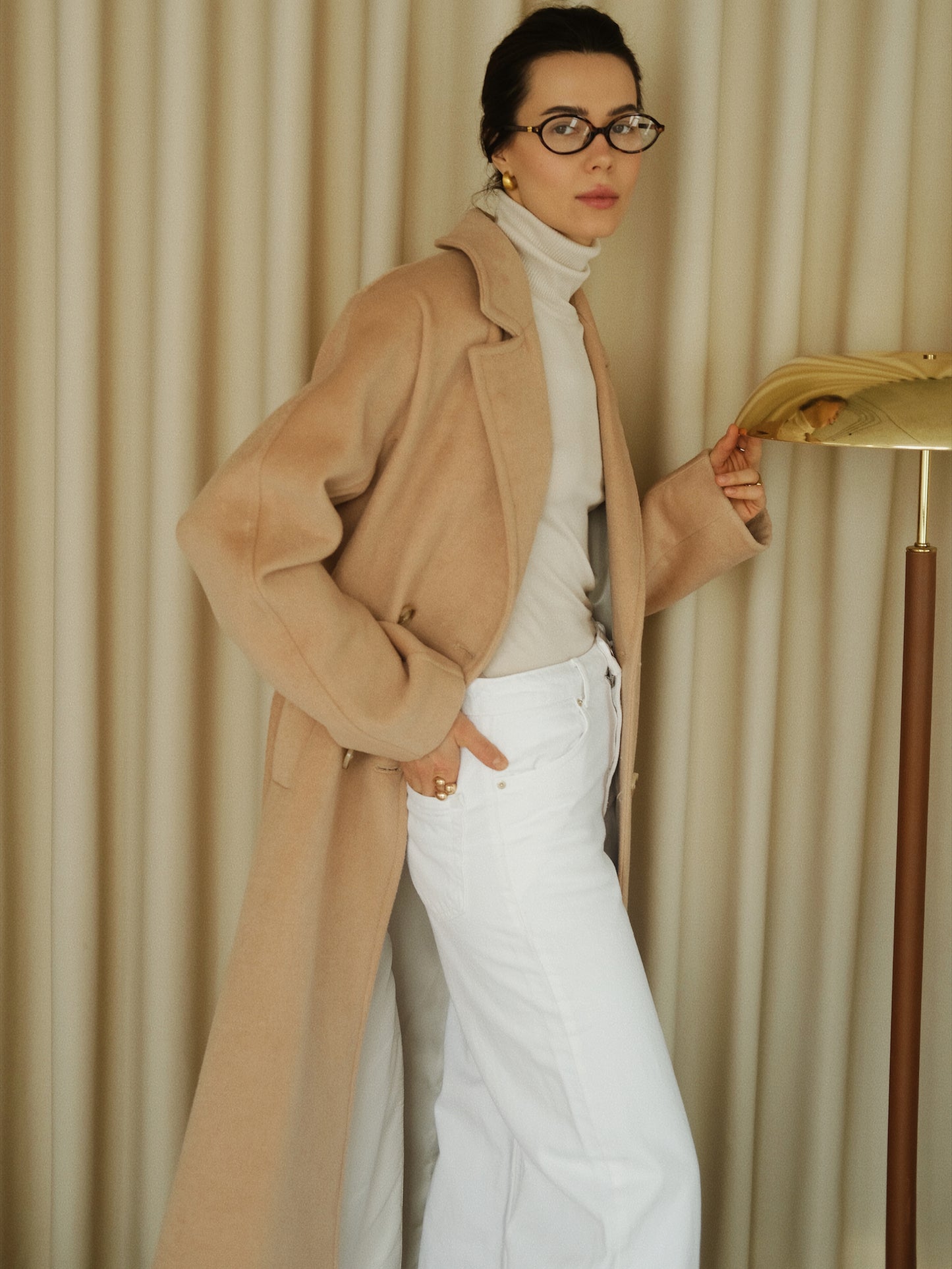 Beige Wool Coat with Belt