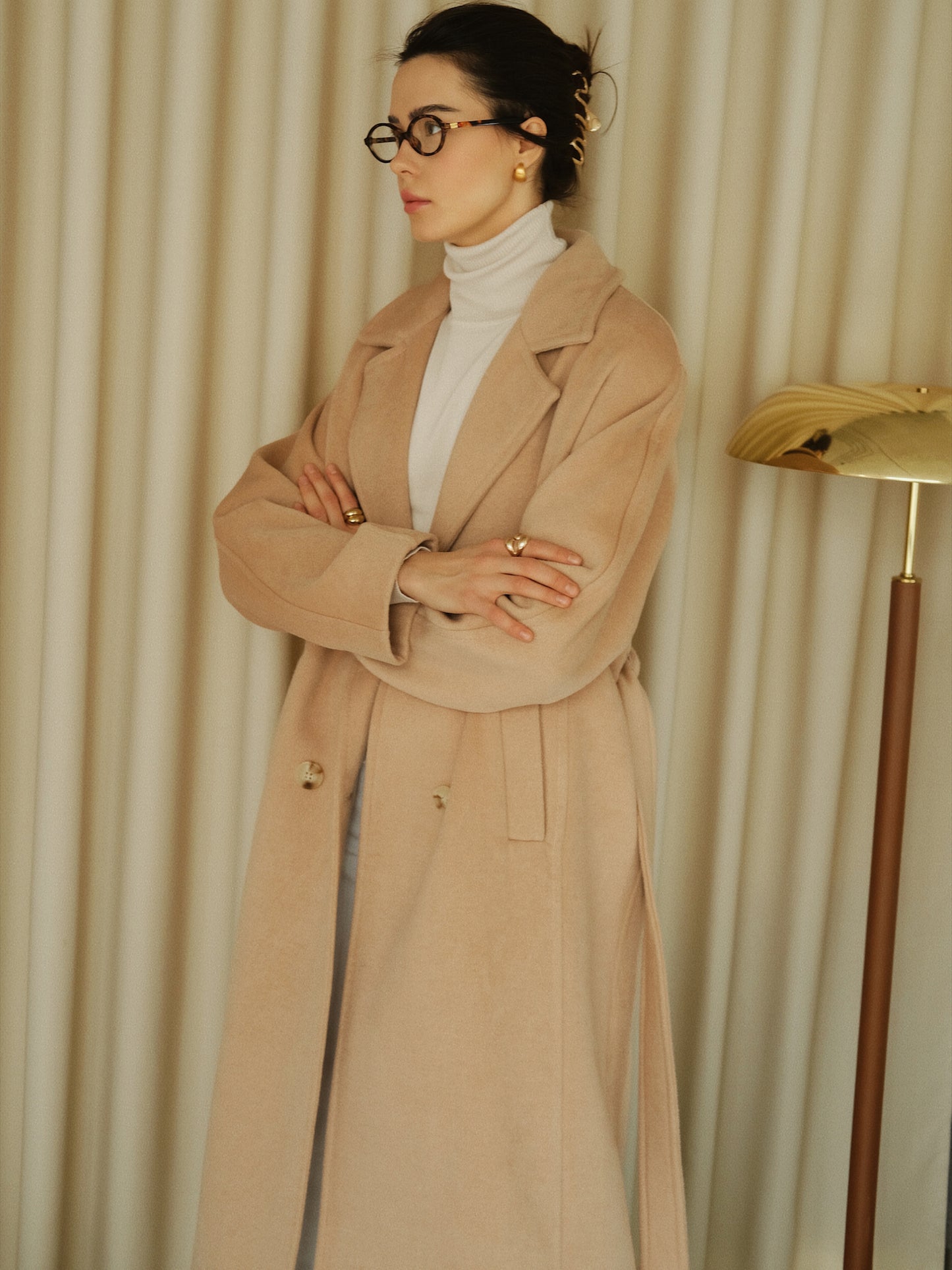 Beige Wool Coat with Belt