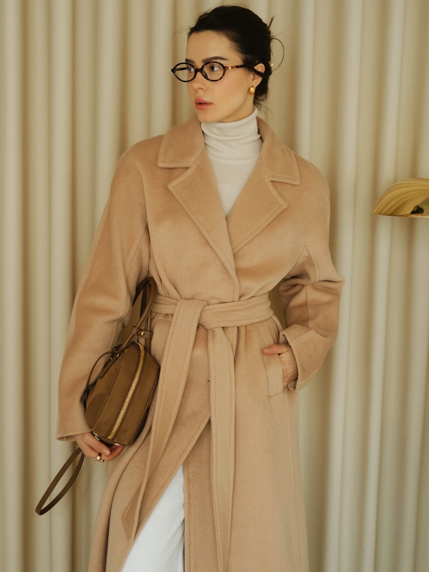 Beige Wool Coat with Belt