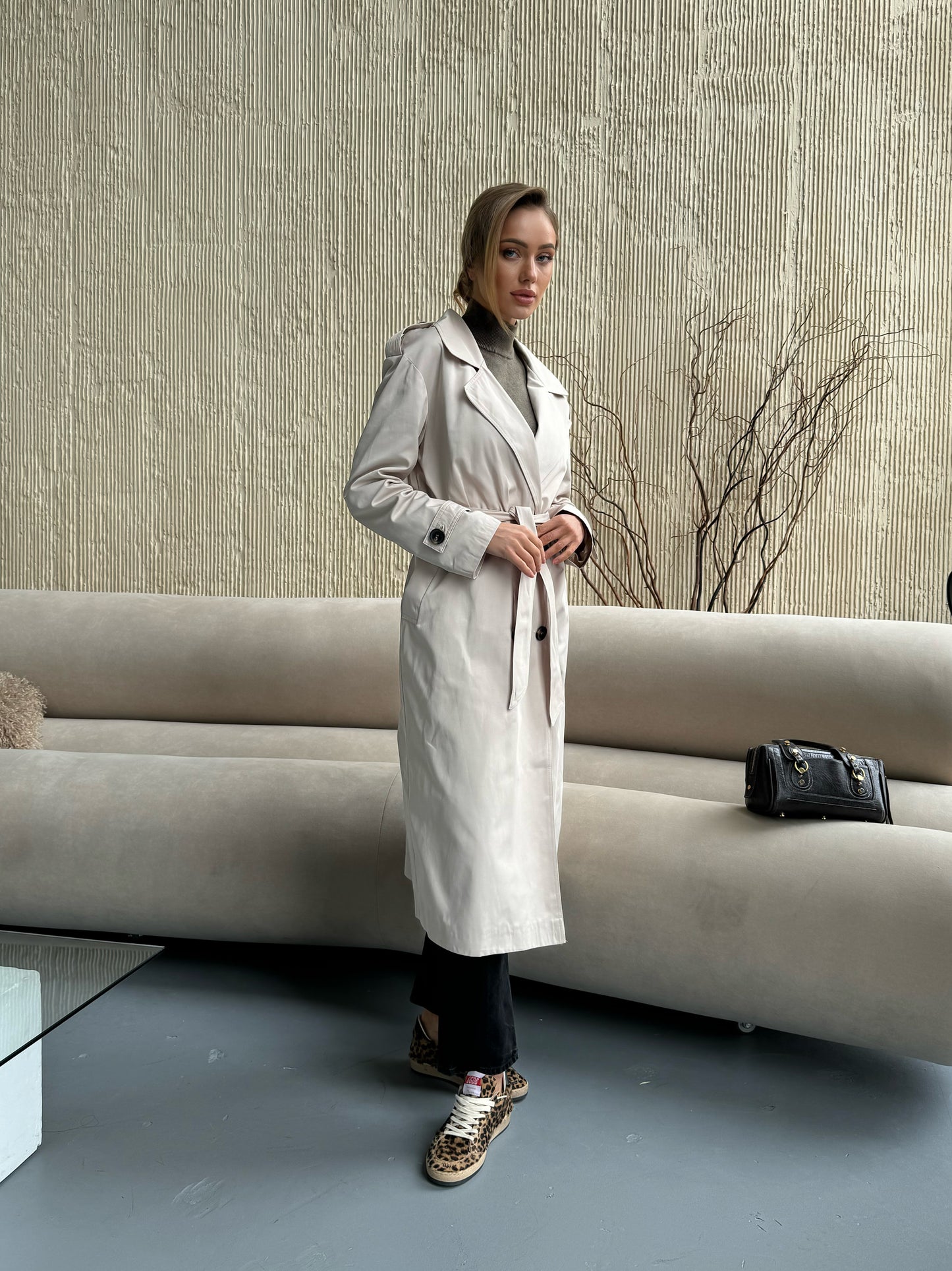 Oversized long trench coat, beige