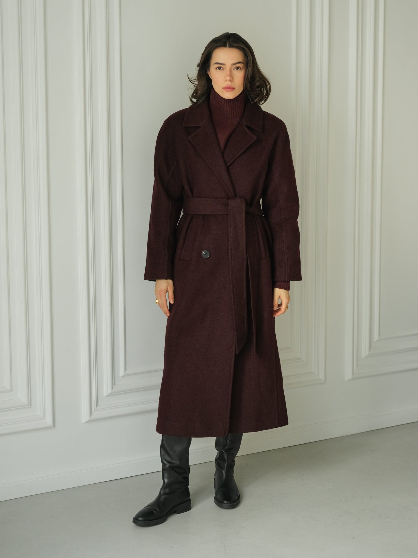 Burgundy Long Coat with Buttons