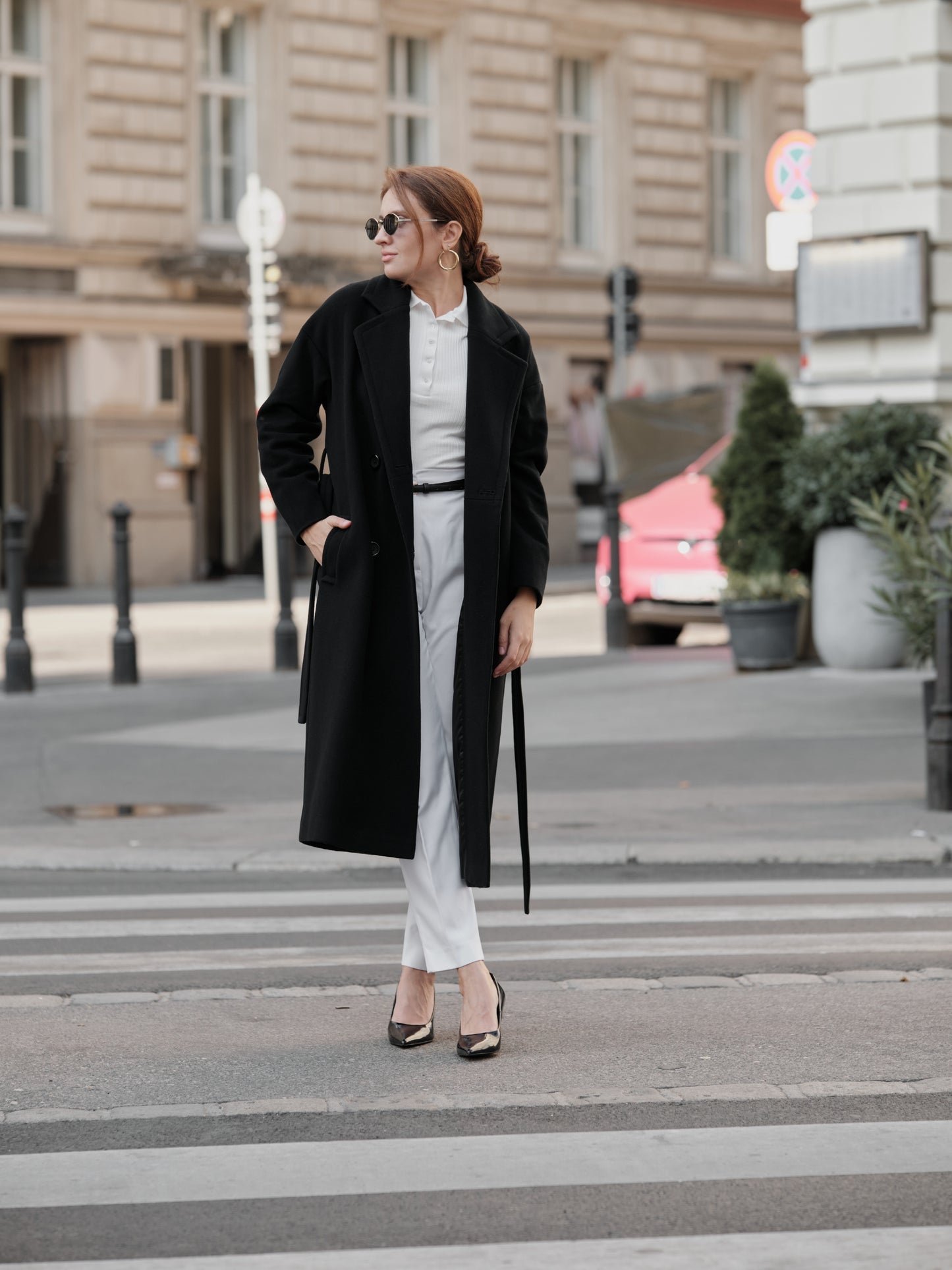 Black Wool Coat with Belt 2