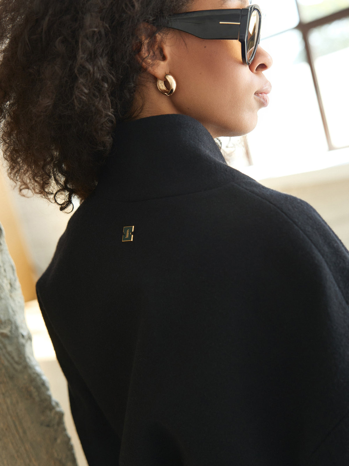 CHÉLIE black wool kimono coat with belt