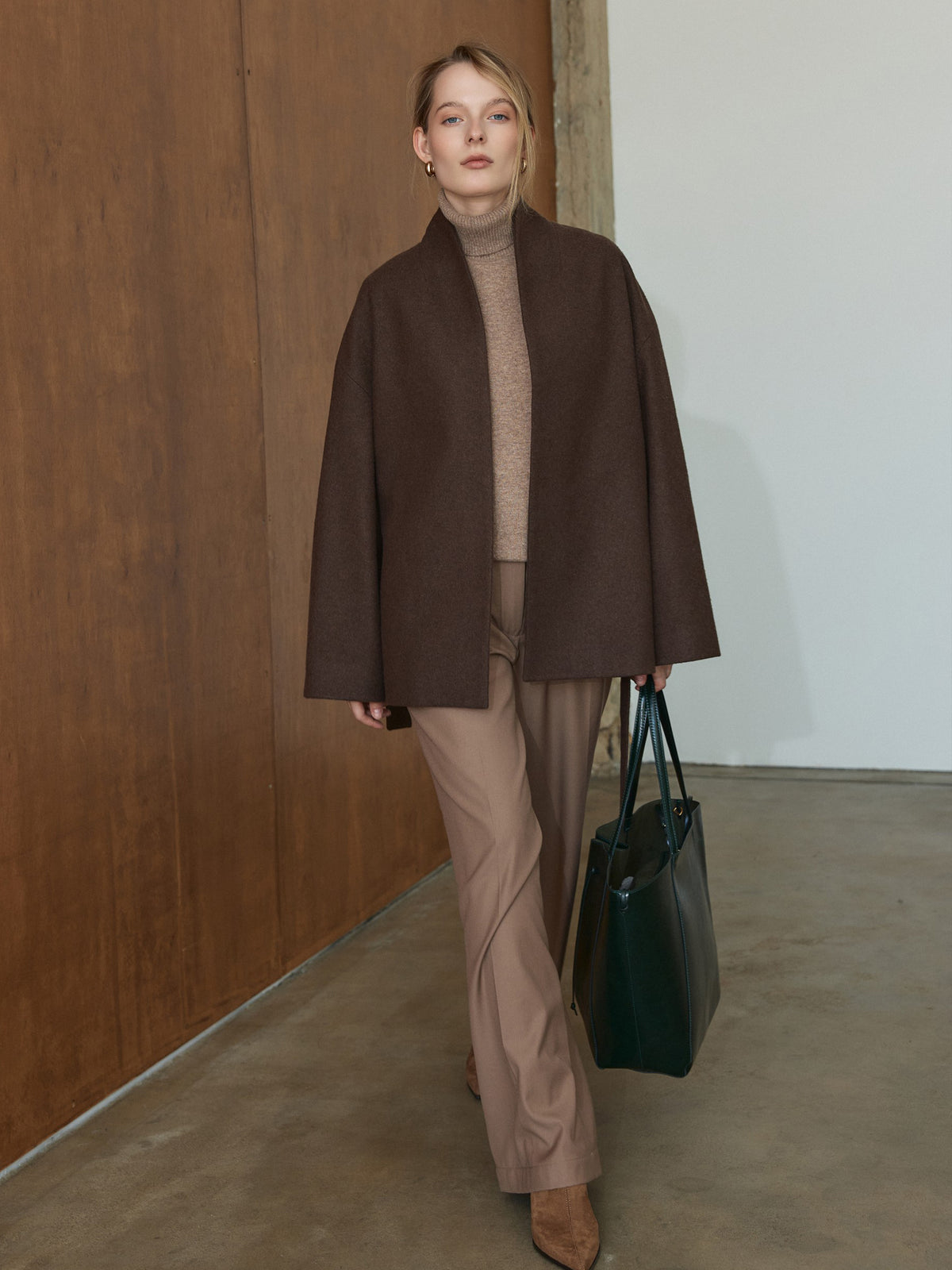 CHÉLIE chocolate brown wool kimono coat with belt