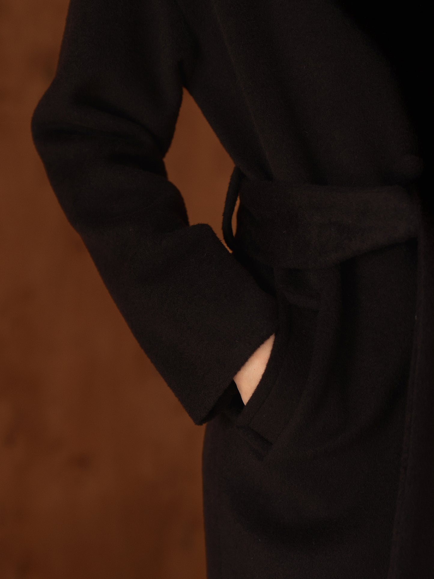 Dark Chocolate Long Wool Coat with Belt 7