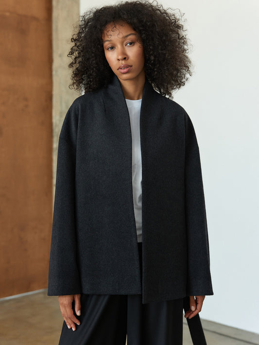 CHÉLIE grey wool kimono coat with belt