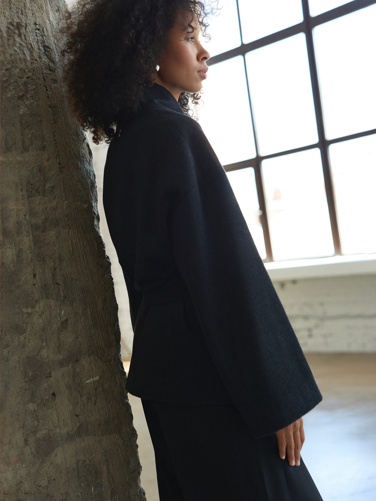 CHÉLIE grey wool kimono coat with belt