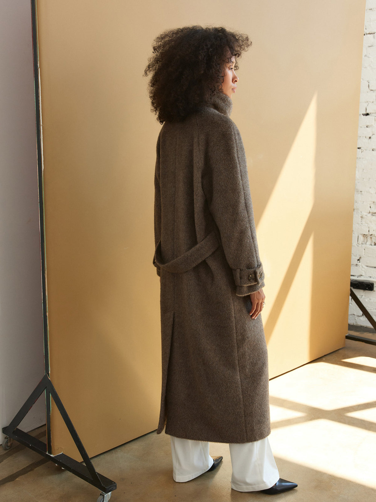 CHÉLIE mocha mohair-wool coat with high collar