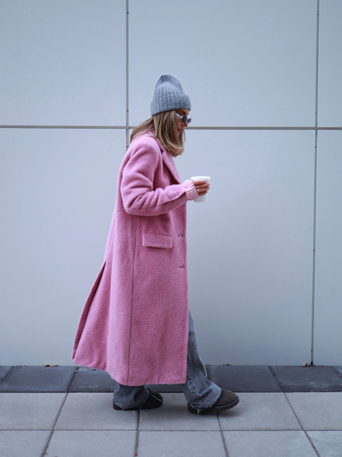 Pink Wool Coat with Masculine Shoulders 3