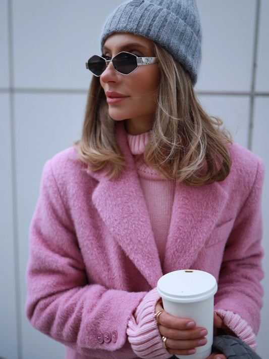 Pink Wool Coat with Masculine Shoulders