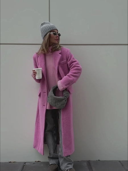 Pink Wool Coat with Masculine Shoulders 9